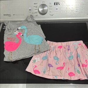 Girls 3T two piece outfit set flamingo skirt short skort daddy’s girl
